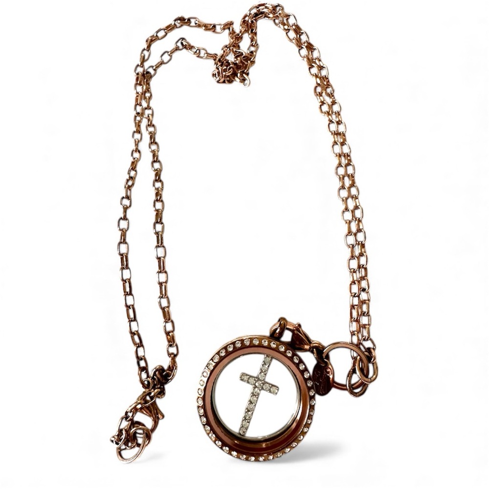 NWOT Origami Owl Rose Gold Cross Locket Necklace